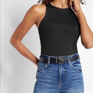 Body Contour Ribbed High Neck Thong Bodysuit